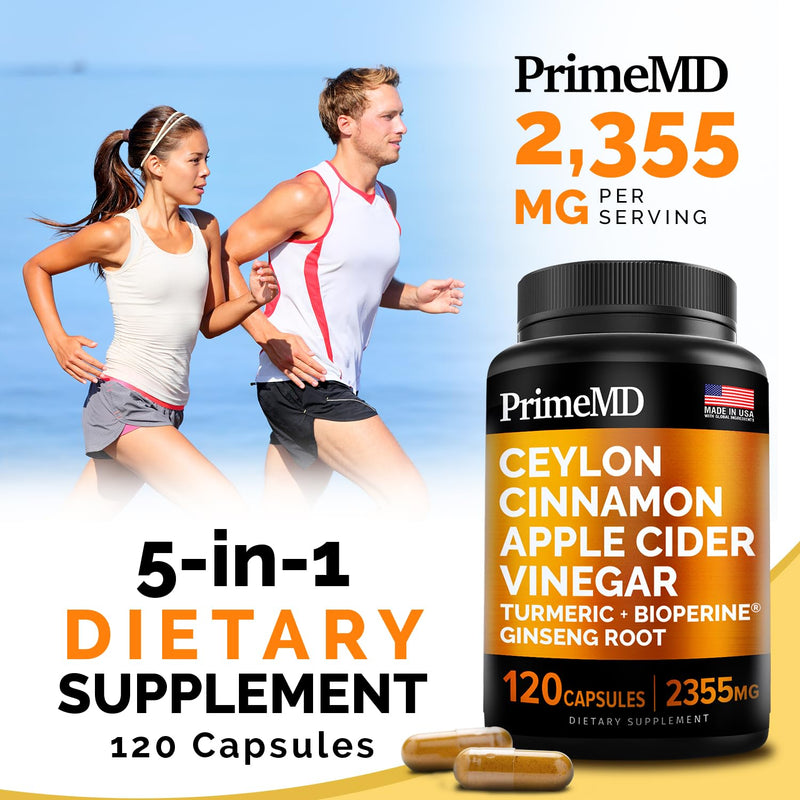 [Australia] - 5-in-1 Ceylon Cinnamon Capsules 2355mg - Ceylon Cinnamon and Apple Cider Vinegar Capsules - Turmeric and Panax Ginseng Capsules - Cinnamon Supplements with Bioperine 120 Count (Pack of 1) 
