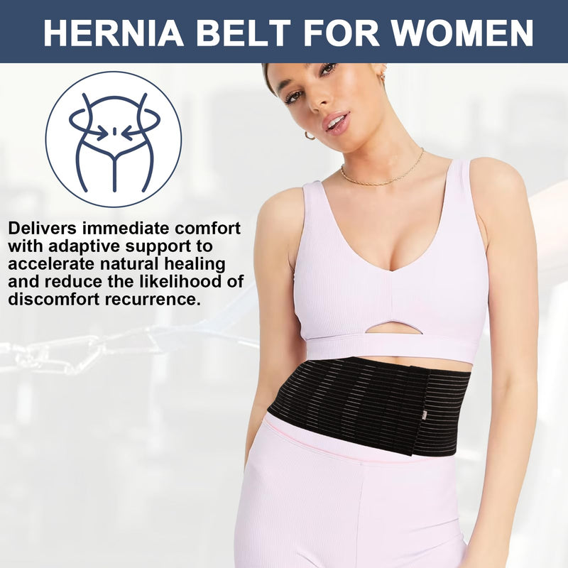 [Australia] - Umbilical Hernia Belt for Men & Women, Abdominal Support Binder with Hernia Support Pad, Adjustable Truss Support, Black, L Large 