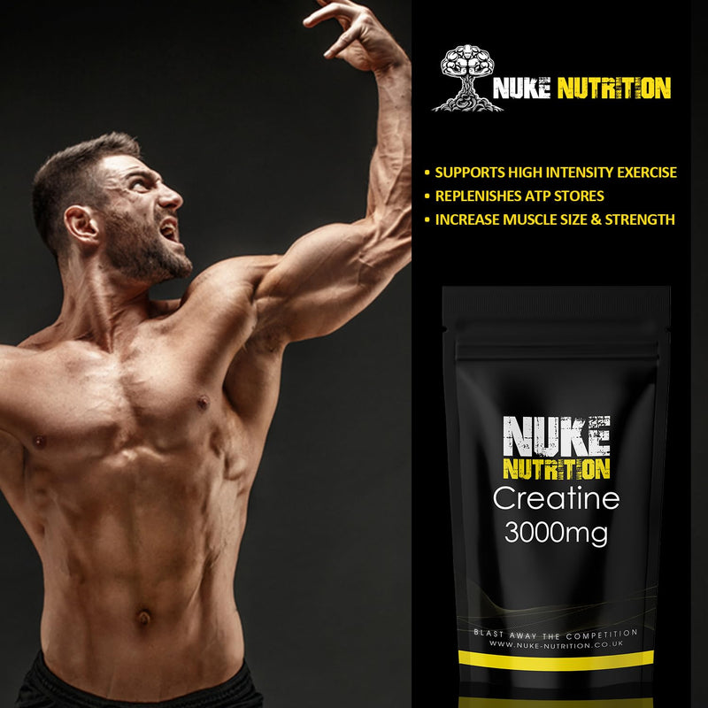 Nuke Nutrition Creatine Tablets 3000mg - 365 Tablets - Pure Creatine Monohydrate Supplements Boost Muscle Mass, Bulk & Strength - Excellent Pre Workout for Men & Women - Boost Energy & Performance 365 count (Pack of 1)