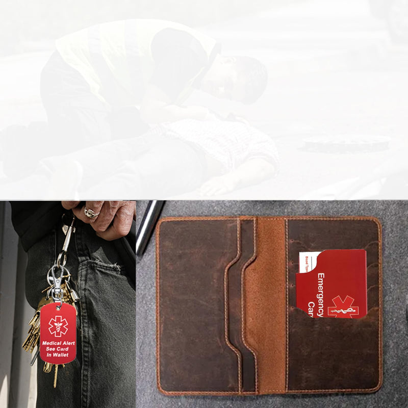 [Australia] - 4 Pack Medical Alert Emergency Contact Information Id Card for Wallet and 2 Pcs Medical Alert See Card in Wallet Keychain 