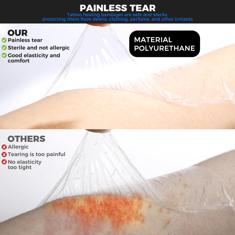 [Australia] - Tattoo Aftercare Waterproof Bandages, 6" x 4.4 Yard Tattoo Cover Up Tape, Tattoo Supplies Second Skin Transparent Film Healing Protective Clear Sterile and Safe Bandages 4 Rolls (6" x 1.1 Yard/Roll) 