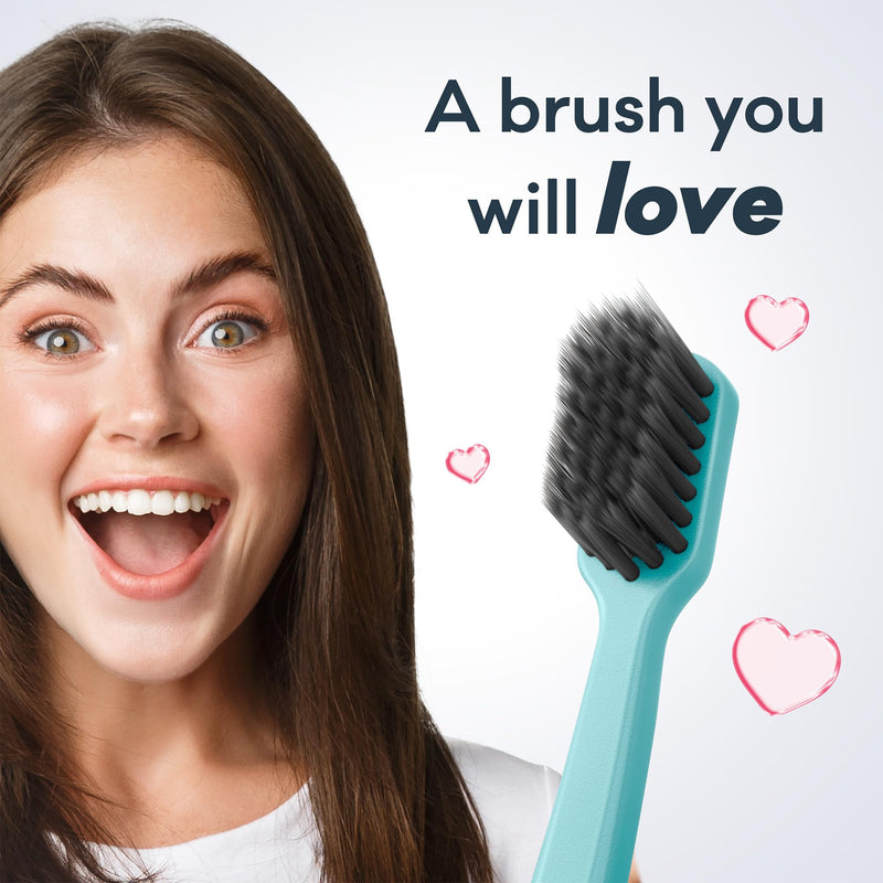 Grin Charcoal-Infused 100% Recycled Toothbrush, Soft, 4 Count (Pack of 2), Summer Beach, Suitable for Sensitive Teeth and Gums 4 Count (Pack of 2)