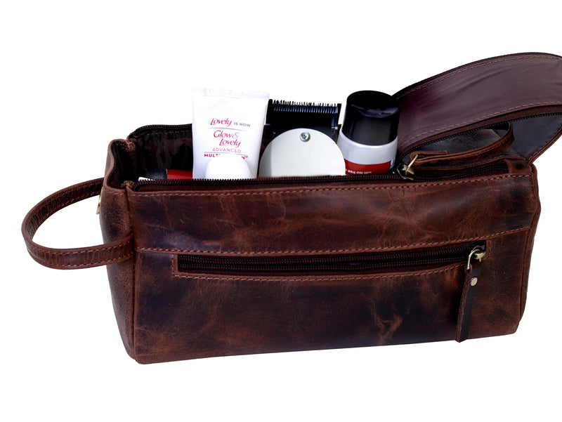 Leather Travel Dopp Kit Toiletry Bag Men Shaving Women and Mens Case Bags Organizer Bathroom Shaving kit Brown