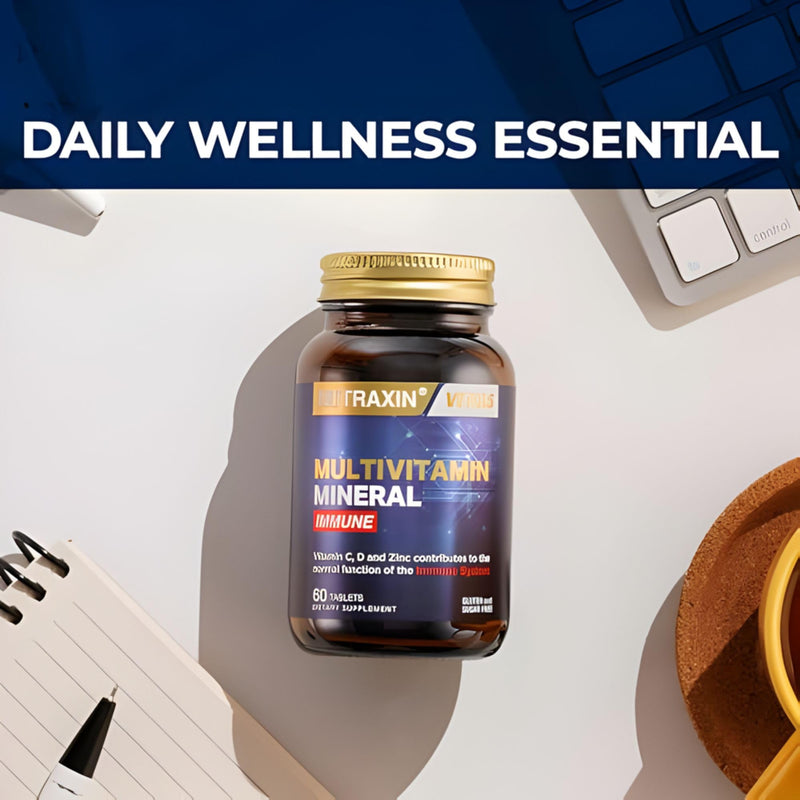Nutraxin Multivitamin & Minerals Immune Support – 14 Vitamins, 9 Minerals with Elderberry, Black Cumin & Beta Glucan – Energy & Wellness Formula – 60 Vegan Tablets for Women & Men Immune Tablets