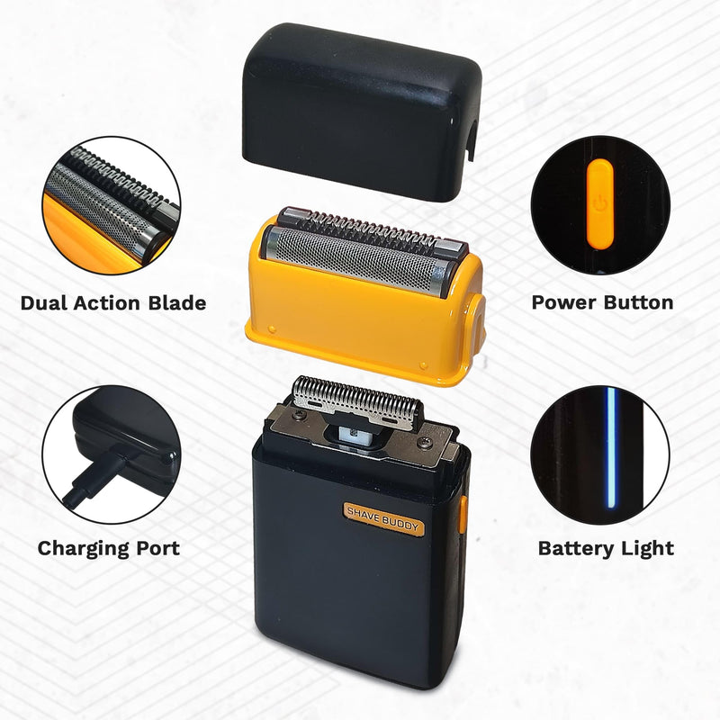 [Australia] - The Cut Buddy Shave Buddy, Compact Foil Electric Shaver for Face & Body, Maintains 5 O'Clock Shadow, Lightweight & Water Resistant, 1 Count - Black Shave Buddy Electric Shaver 