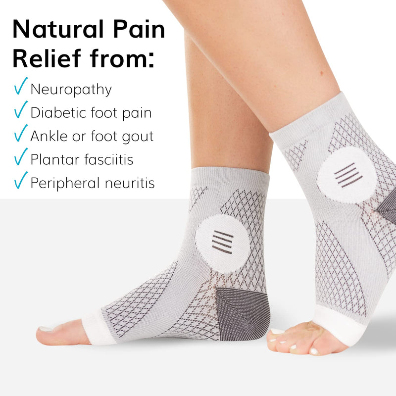 BraceAbility Neuropathy Socks (3 Pairs) - Multipack Peripheral Compression Diabetic Toeless Foot Sleeves for Nerve Damage in Feet, Ankle Gout, Plantar Fasciitis Relief for Men and Women (M - Gray) Medium Gray - Standard - 3 Pairs