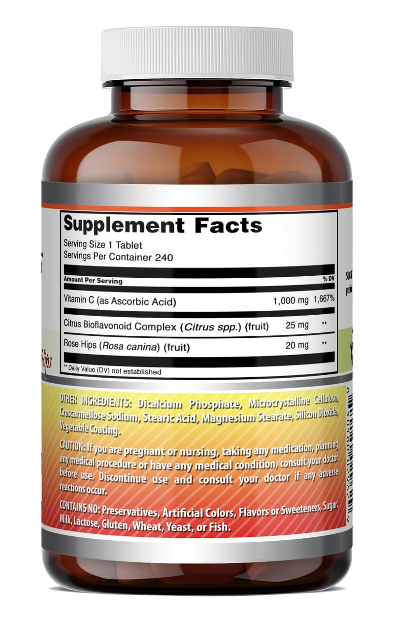 Amazing Formulas Vitamin C with Rose Hips and Citrus Bioflavonoids | 240 Tablets Supplement | Non-GMO | Gluten Free | Made in USA