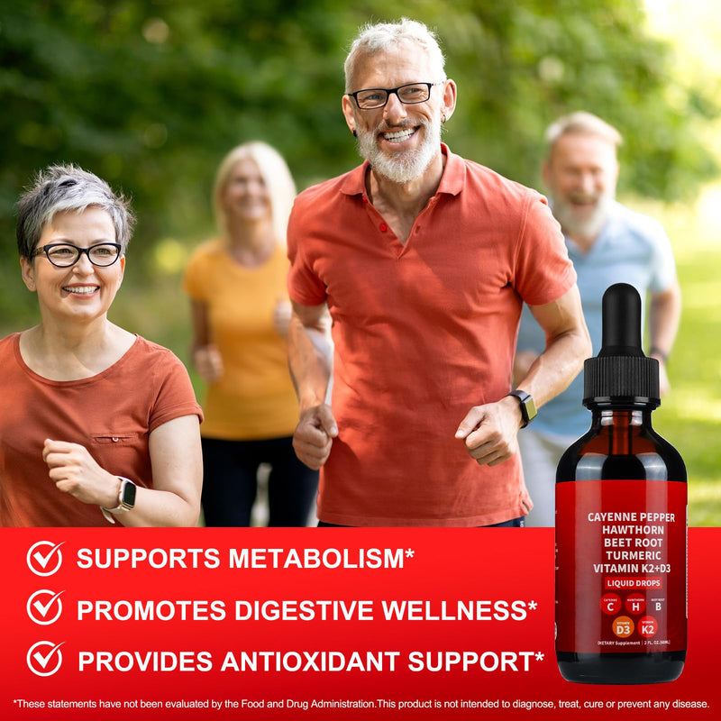 [Australia] - Cayenne Pepper Drops, 2 Pack Cayenne Supplement with Hawthorn Berry, Ceylon Cinnamon, Turmeric & Vitamin D3 K2 Beet Root Powder | Heart & Circulation Support | Winter Wellness Booster 
