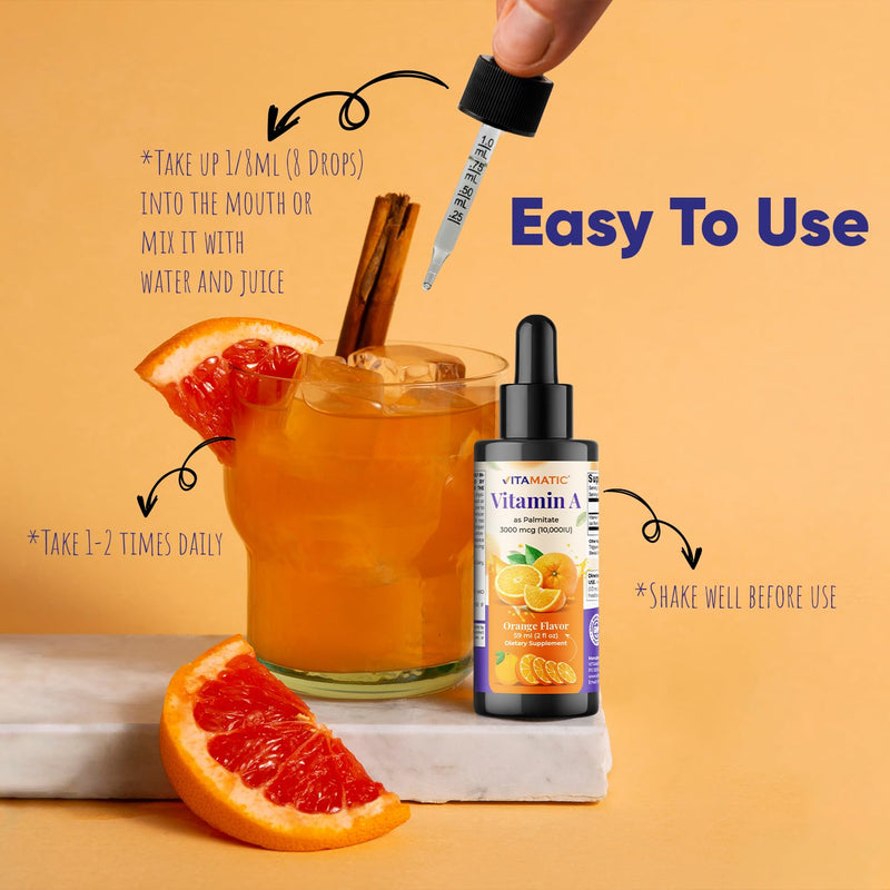 [Australia] - Vitamatic Sugar Free Vitamin A Liquid Drops 10000 IU (3000 mcg) as Retinyl Palmitate - Approximate 4 Months Supply - Immune Support, Eye Health, Skin Health - 2 FL OZ (59 ml) (2 Packs) 