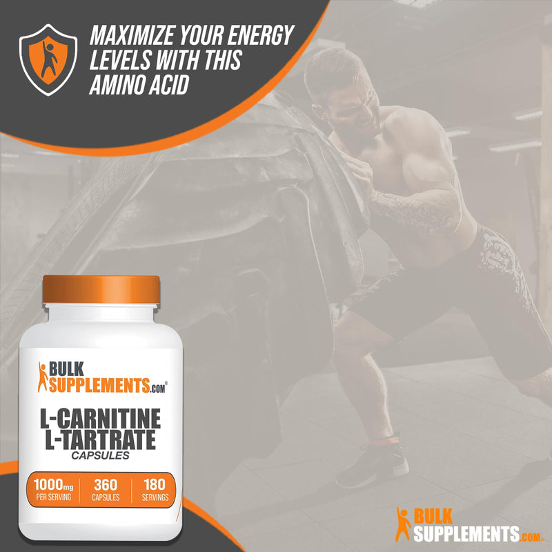 [Australia] - BulkSupplements.com L-Carnitine L-Tartrate Capsules - Carnitine Supplement, L Carnitine 1000mg Capsules - L-Carnitine Tartrate, Gluten Free - 2 Capsules per Serving, 360 Capsules (Pack of 1) 