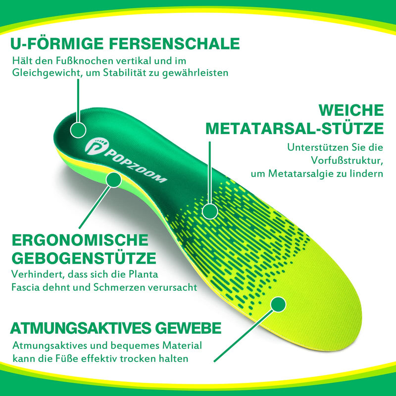 [Australia] - Popzoom Heel Spur Insoles Orthopedic Insoles - Orthopedic Insoles for Flat Feet, Plantar Fasciitis Shoe Insoles - Gel Insoles Sports - S (Green) Green S (EU39-41)-26CM 