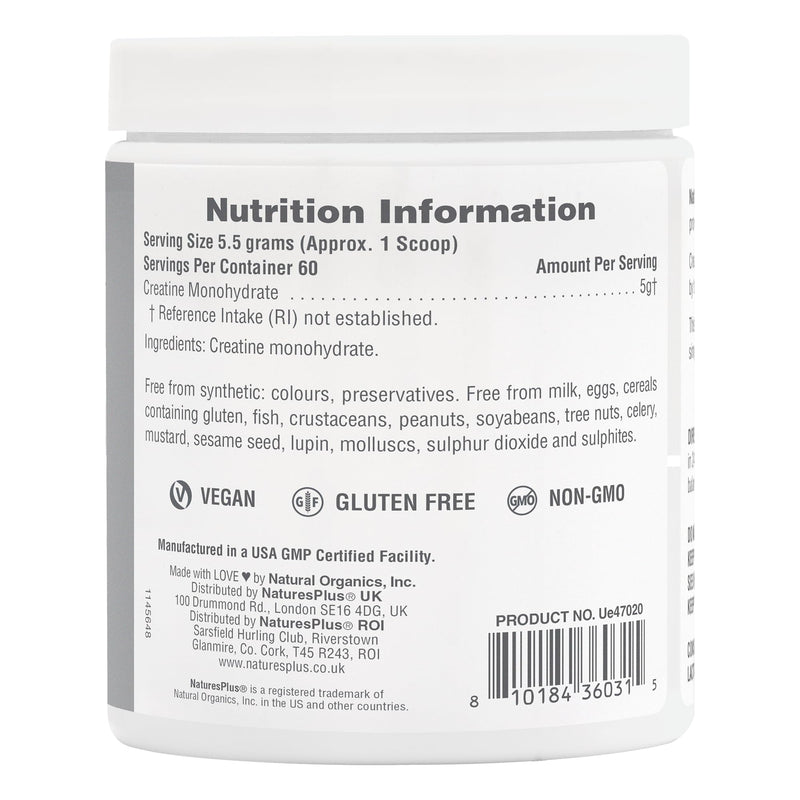 NaturesPlus Creatine Micro-Optimised Powder - 100% Pure Creatine Monohydrate Powder for Peak Performance Everyday - Unflavoured, Vegan, Gluten Free, 330 g Powder