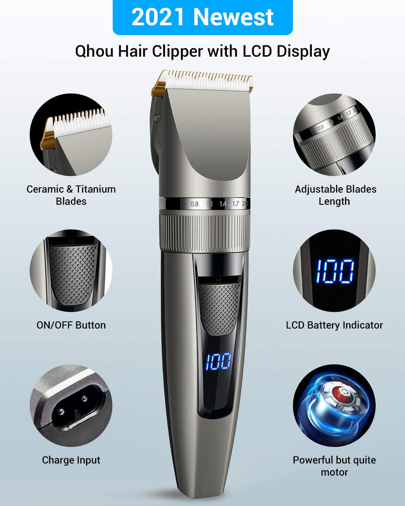 [Australia] - Qhou 2022 Newest Hair Clippers, Professional Hair Trimmer for Men, Corded/Cordless USB Rechargeable Clippers Set Electric Barber Home Hair Cutting Kit Beard Trimmer for Men with Combs and Cape- Gray 