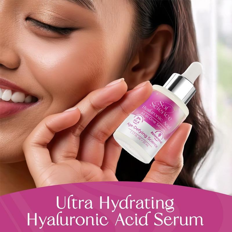 All In One Hyaluronic Acid Face Serum – Ultra Hydrating Anti Aging Serum with Vitamin C, Marine Collagen & Niacinamide for Brightening & Firm, Smooth Skin Miracle Serum