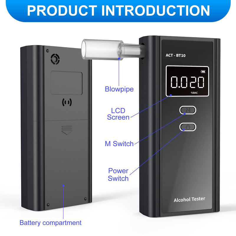 Homealexa Breathalyzer for Alcohol, Portable Alcohol Tester with Digital BAC Display, High Accuracy Sensor, 3-5s Fast Test, Personal Breathalyzer with 10 Mouthpieces for Home Party Use