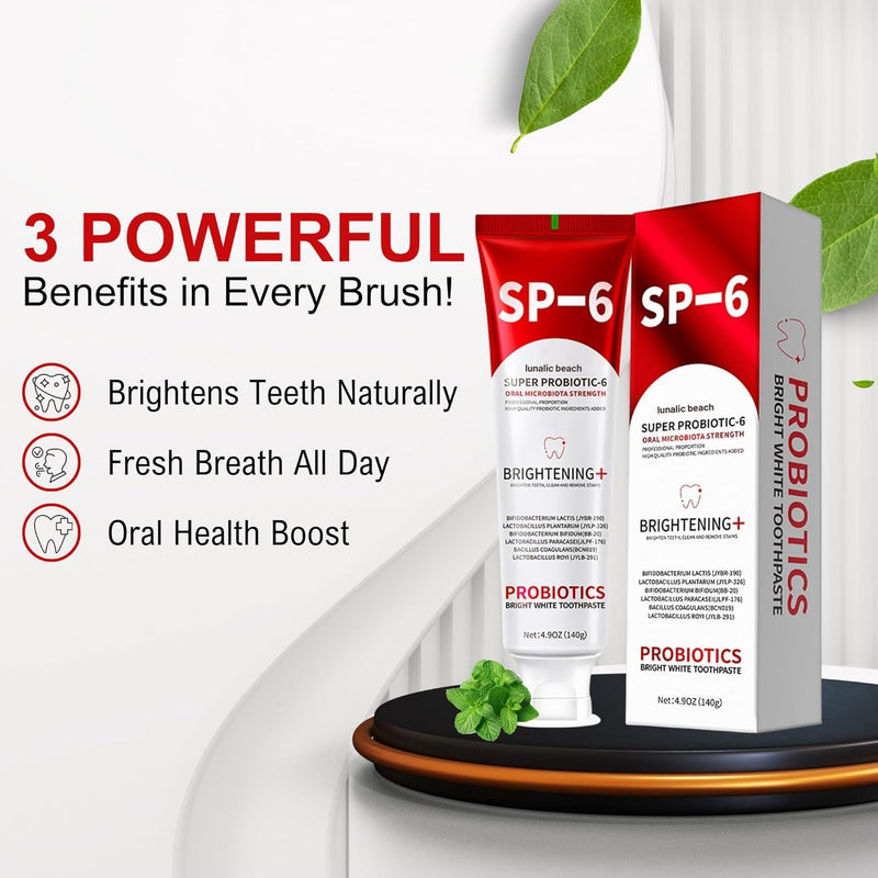 [Australia] - Sp-6 Probiotics Whitening Toothpaste - Sp6 Brightening Tooth Paste Enhanced Super Probiotic Formula Deep Cleaning Fresh Breath Dental Gum Health Oral Microbiota Strength Enamel Care 3 