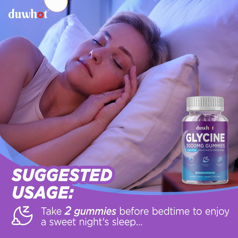 Glycine Gummies, 3g(3000 mg) Glycine Supplements for Sleep, Sugar-Free, 60 | For Detox, Relax, Nerve Support, Blueberry Flavor, Vegan, Non-GMO, Gluten-Free 60 Count (Pack of 1)