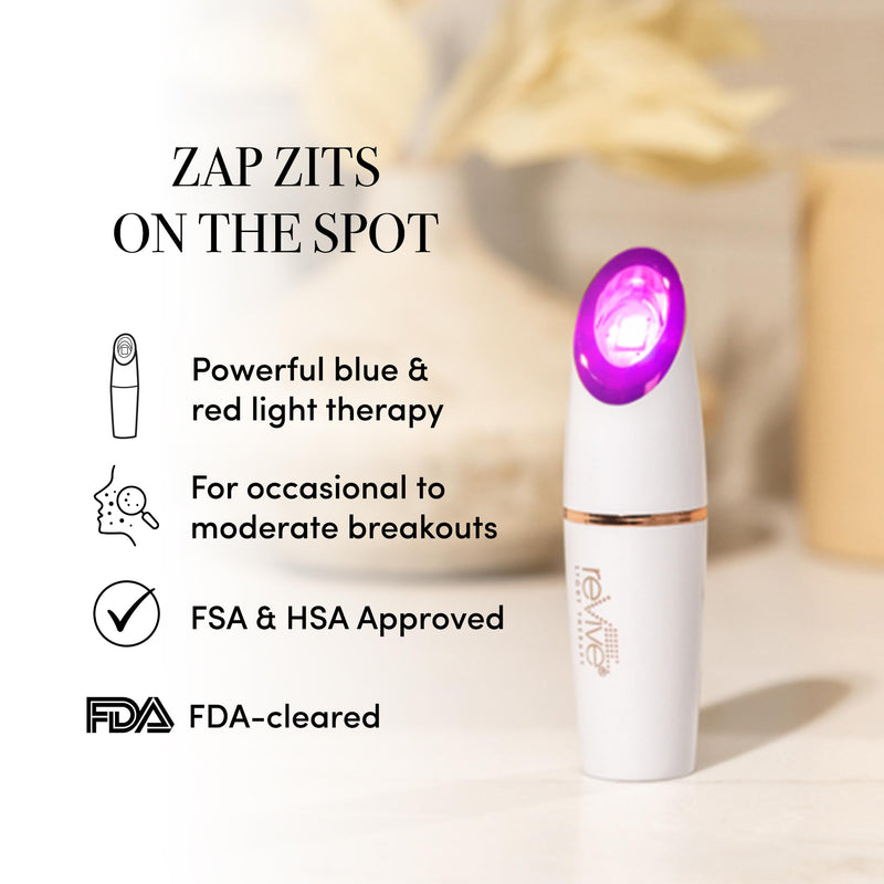 reVive Light Therapy Lux Collection Spot Acne Device, Portable Red & Blue Light LED Therapy Products for Blemish-Prone Skin, Rechargeable, On-The-Go Face Tools for Skincare White