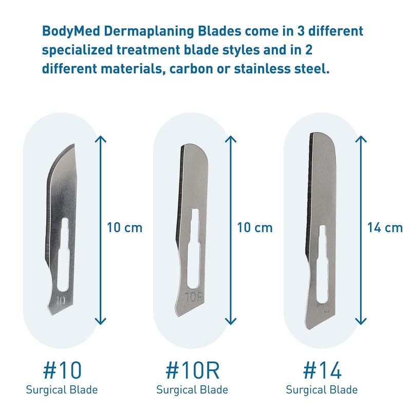 BodyMed Dermaplaning Blades #10R in Stainless Steel, 100 PCS - Disposable, Sterile Scalpel Blades for Estheticians, Facial Exfoliation, Hair Removal, Skin Care, Surgical & Podiatry Use Stainless Steel #10R, 100 PCS