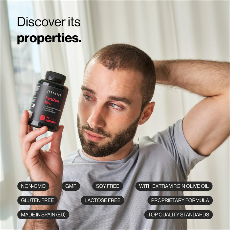FertiZen Men - Formula for Male Fertility and Reproduction - with Ubiquinol, DHA, L-Carnitine, Zinc and Vitamins B6, B9 and B12-90 Softgels - 1 Month Supply - Zenement