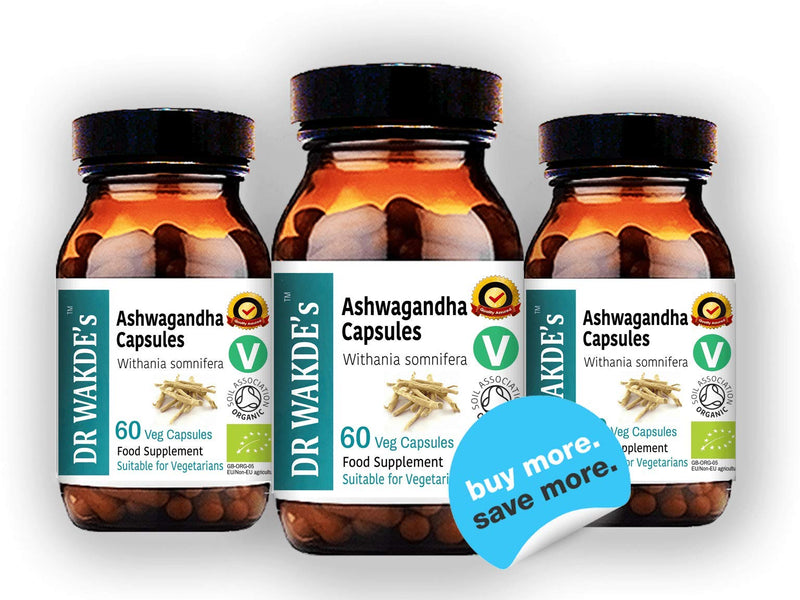 DR WAKDE’S Organic Ashwagandha Capsules (Withania somnifera), 60 Veg Caps, Plant-Based Supplement, Made in UK, Vegan, All Natural