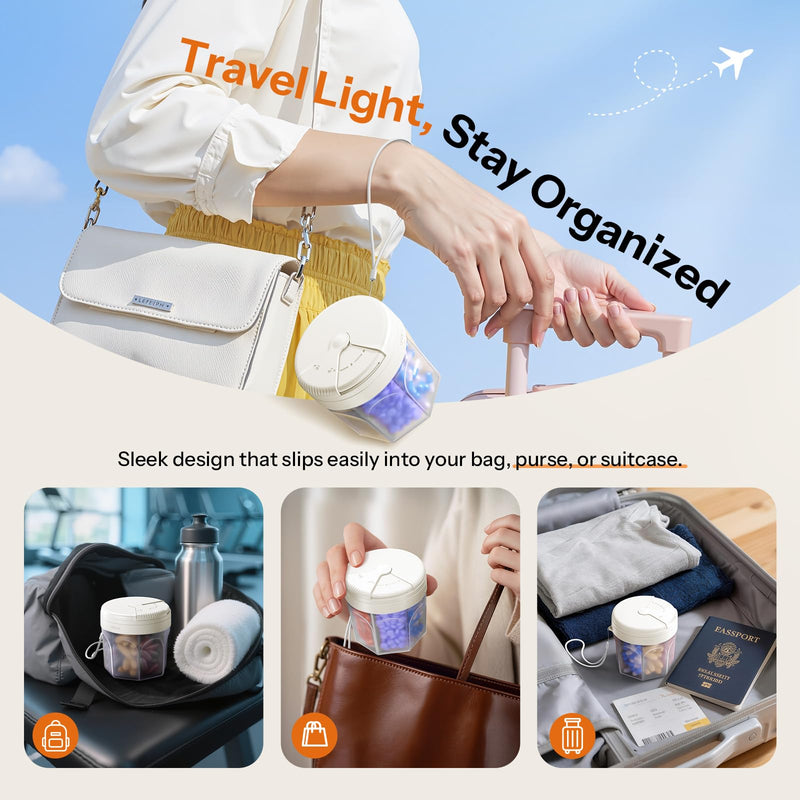 Pill Organizer with 7 Large Compartments,XL Cute Travel Pill Box BPA-Free | Anti Mixing, Large DIY Compartments for Vitamins and Fish Oil, Portable Monthly Pill Box with Labeled and Lanyards, White