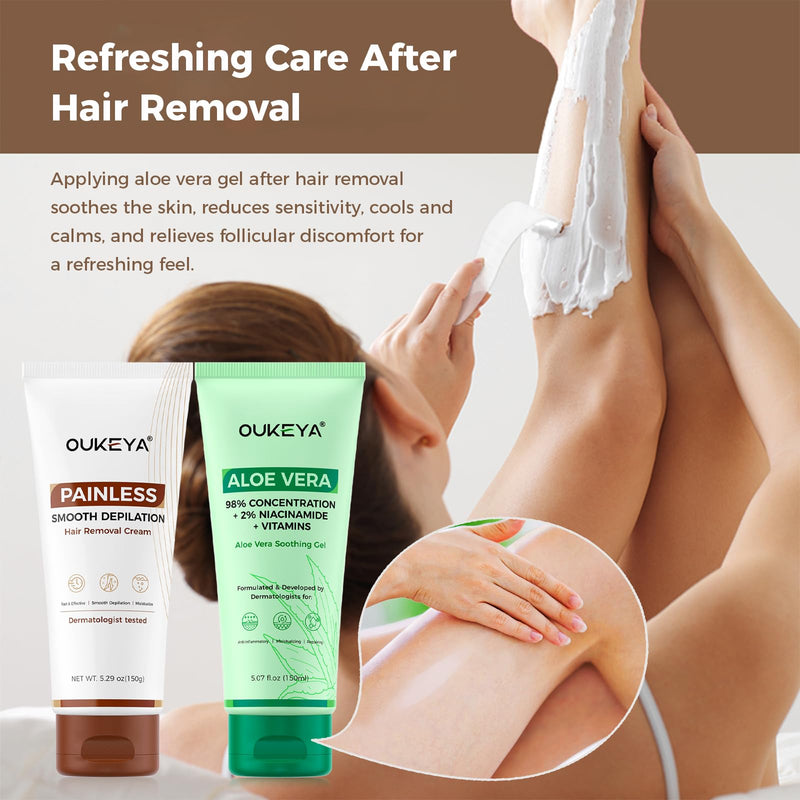 [Australia] - OUKEYA 2PACK, Hair Removal Cream for Women & Men Sensitive Skin, Natural Extracts Depilatory Cream for Bikini Line Legs Arms Underarms, Dermatologically Tested Painless Hair Remove Gel with Tool 5.29 Ounce (Pack of 2) 
