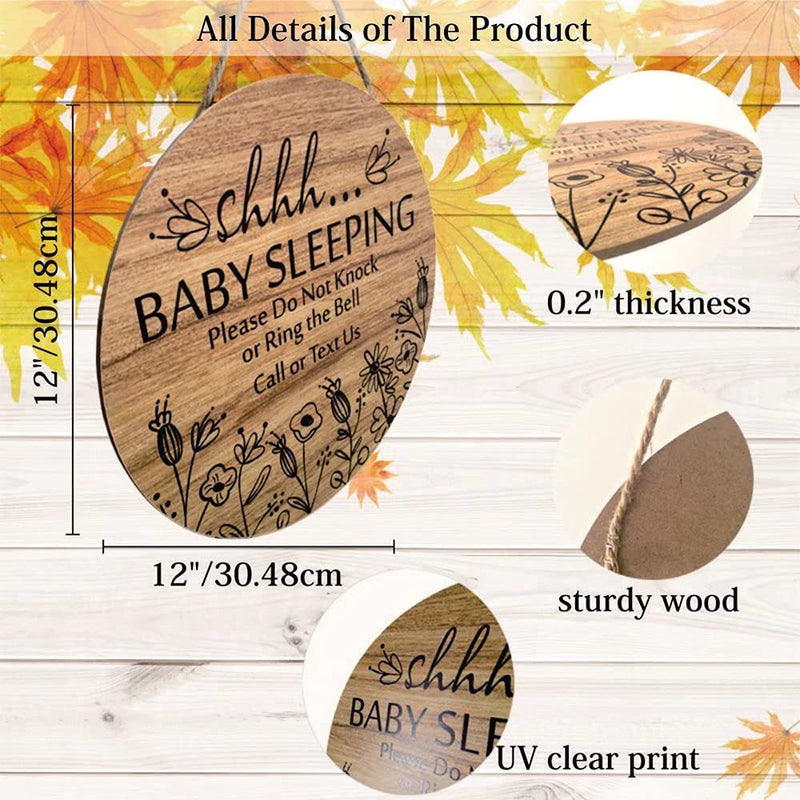 [Australia] - Shhh... Baby Sleeping Hanging Sign Plaque, Do Not Knock Or Ring The Bell, Round Rustic Wooden Door Hanger for Baby Room, Nursery, Kindergarten, Bedroom, Door Knob Door Bell Decor 