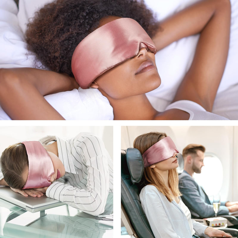 [Australia] - Umisleep Soft Sleep Mask, Blackout Eye Mask for Side Sleepers, Women Men Sleeping Mask, Anti-Wrinkle & Softer Than Real Mulberry Silk Eye Cover, Satin Blindfold with Adjustable Band, Pink 