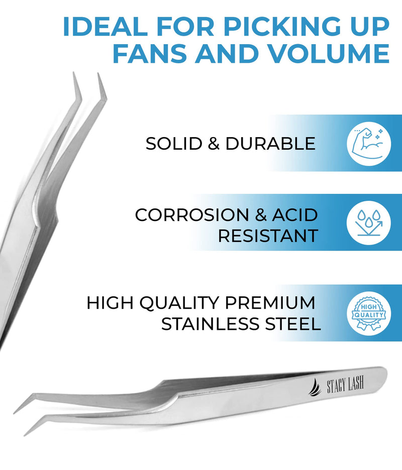 Extra Bonder & Stacy Lash STL-13 Curved L-Shaped Tweezers/Super Sealer/Prevents Adhesive Shock Polymerization/Precision Stainless Steel Tool/Angled Tips/Professional Supplies
