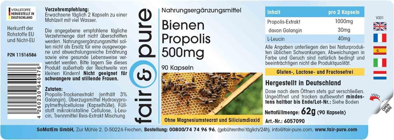 [Australia] - Fair & Pure® - Bee Propolis Capsules 500mg - 90 capsules - natural - rich in flavonoids and procyanidins - without magnesium stearate 