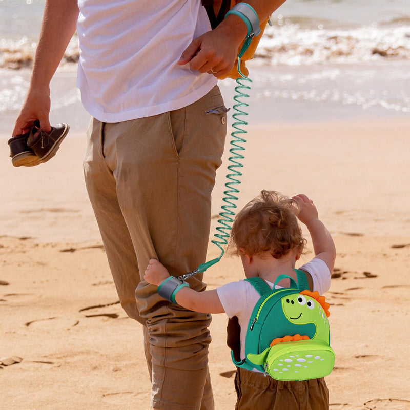 [Australia] - Accmor Toddler Harness Backpack Leash, Cute Dinosaur Backpacks with Anti Lost Wrist Link, Cute Mini Child Backpack Wristband Tether Strap and Protection Leashes for Boys Girls Aged 1-3 Years Aquamarine/Lightgreen Dinosaur 