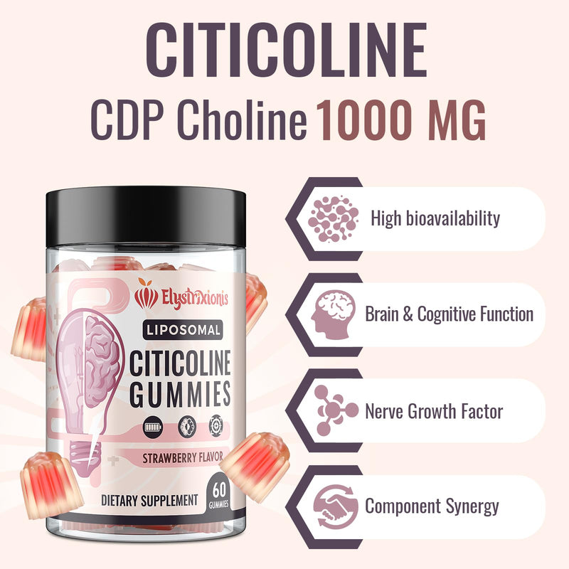 [Australia] - Citicoline Supplement, CDP Choline, Brain Supplement for Memory and Focus | Cognitive Function & Energy Improvement | Citicoline 1000mg Plus Lion's Mane Extract 500mg per Serving (60 Count) 60 Count (Pack of 1) 