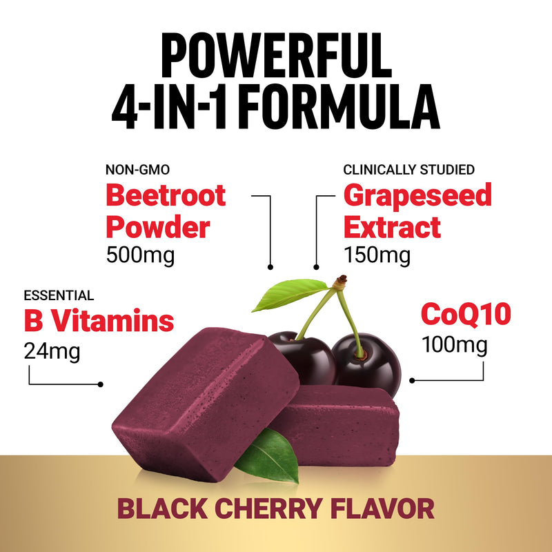 [Australia] - FORCE FACTOR Total Beets Ultimate Heart Health Chews for Blood Pressure Support, with Beetroot Powder, CoQ10, B Vitamins & Grapeseed Extract for Blood Flow & Energy, Black Cherry, 60 Soft Chews 