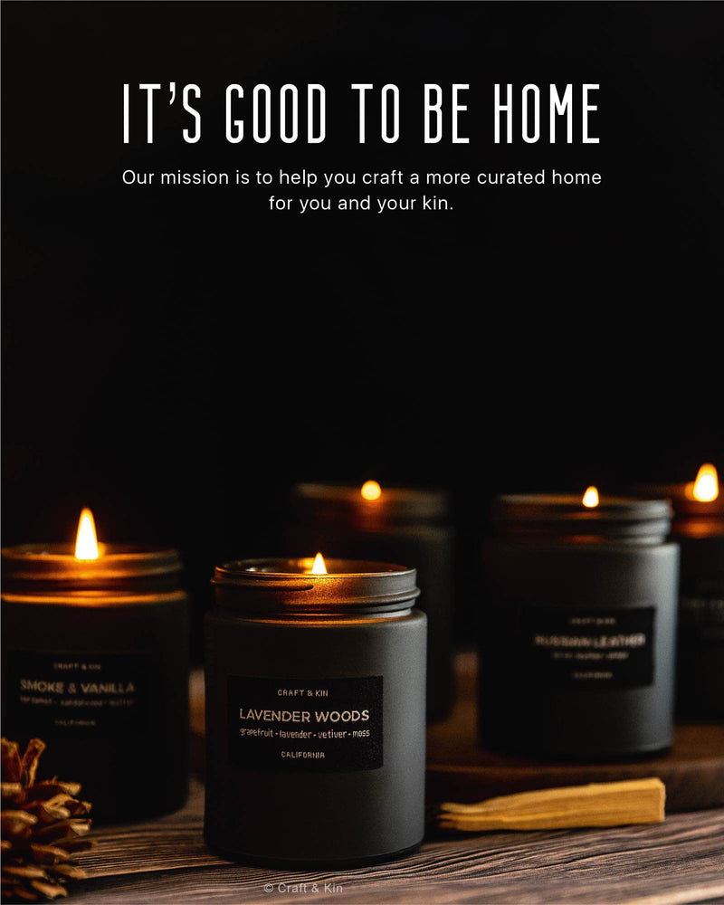 [Australia] - Craft & Kin Smoke & Vanilla Candle | Scented Candles for Men | Masculine Candle | Soy Candle | Scented Candle for Home Scented | Black Candles | Long Lasting Candles with 45 Hour Burn Time 7.6oz Black Jar - 7.6oz 