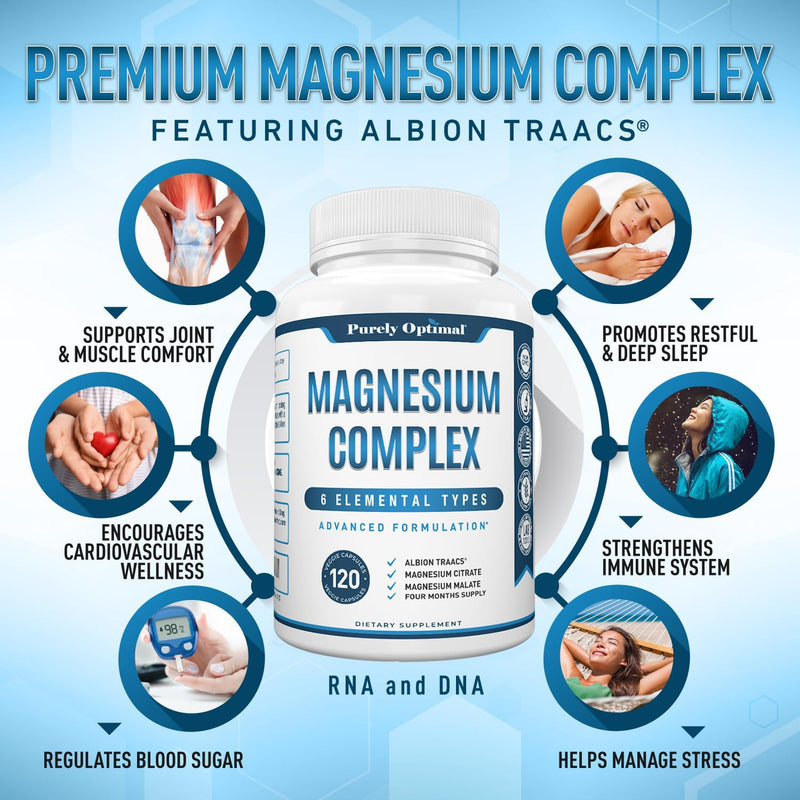 [Australia] - Magnesium Complex Supplement - Magnesium Citrate, Malate, Taurate, Oxide, Bisglycinate Chelate, Aspartate 500mg - for Sleep, Leg Cramps, Muscle, Heart - Max Absorption, Gluten-Free, Non-GMO 120 Caps 120 Count (Pack of 1) 120.0 