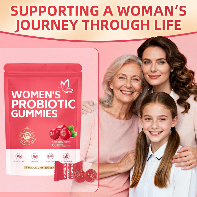 Probiotic Gummies for Women, Viginal Health Balance Gummies, Feminine Balance Gummy with Cranberry Prebiotic, Supports pH Balance & Intimate Flora | 60 Gummies