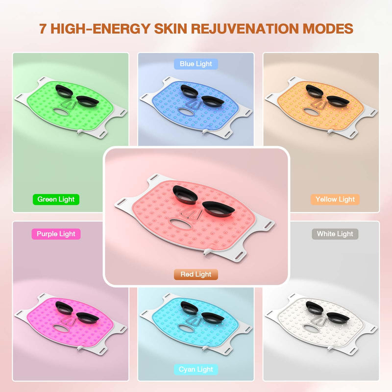 [Australia] - Red Light Therapy For Face, 7 Modes Portable Therapy Mask With 3000mah Rechargeable Remote, Blue, Orange, 850nm Infrared & Red Light Mask, 400 Leds For Anti-Aging 