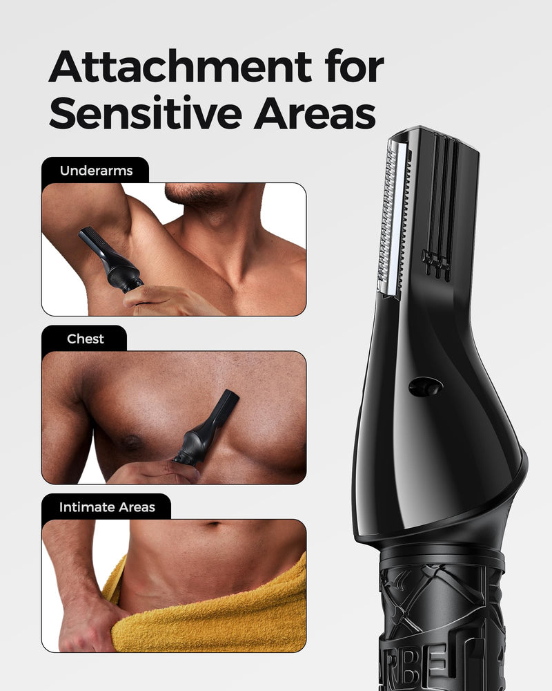 [Australia] - GLAKER 6 IN 1 Beard Trimmer Men's Set, Hair Clipper Professional Hair Trimmer Razor Nose Hair Trimmer Body Shaver with a Running Time of 150 Minutes USB-C Rechargeable (Black) Black 
