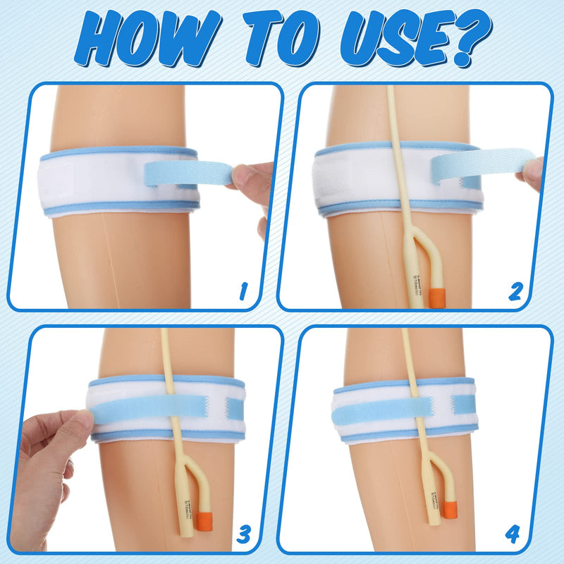 [Australia] - 4 Pcs Catheter Holder Urine Drainage Bag Leg Band Band Straps Anti Slip Urinary Catheter Bag Leg Holder Elastic Foley Catheter Stabilization Device for Men Women, 2 x 23.6 Inch, White and Blue 