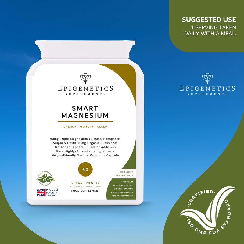 Smart Magnesium 90mg of Magnesium Phosphate, Sulphate & Citrate | 60 Vegan Friendly Capsules UK Made | Long 2 Month Supply by Epigenetics Supplements