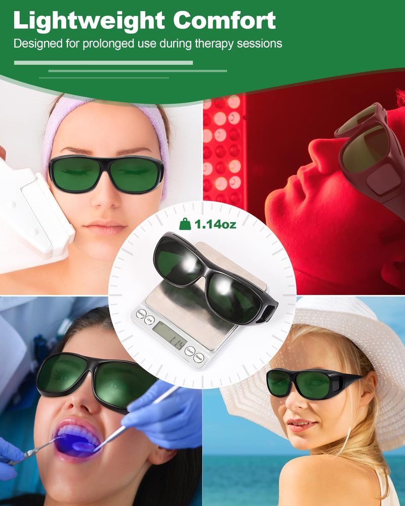 [Australia] - LIGHTMEUP Red Light Therapy Glasses, Superior Eye Protection for Infrared & LED Light Sessions‚ÄìBlocks 200-2000nm Harmful Wavelengths,Maintain Visibility, Lightweight Comfortable Red Light Goggles Full-frame Green 1 Pair 