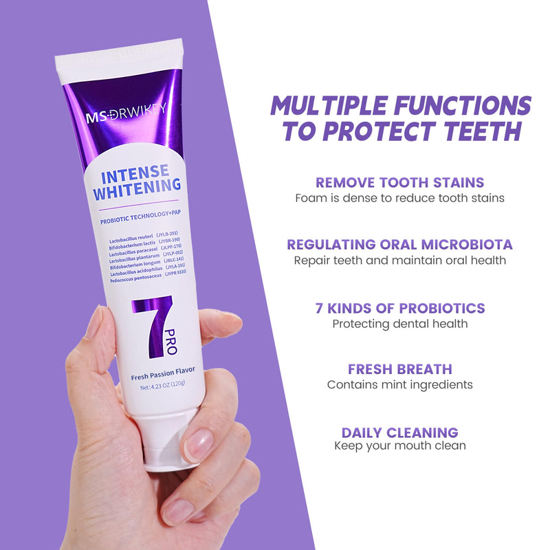 7-Pro Whitening Toothpaste | Deep Whitening & 7 Probiotics for Oral Health | Purple Beads for Extra Freshness | Fluoride-Free 1