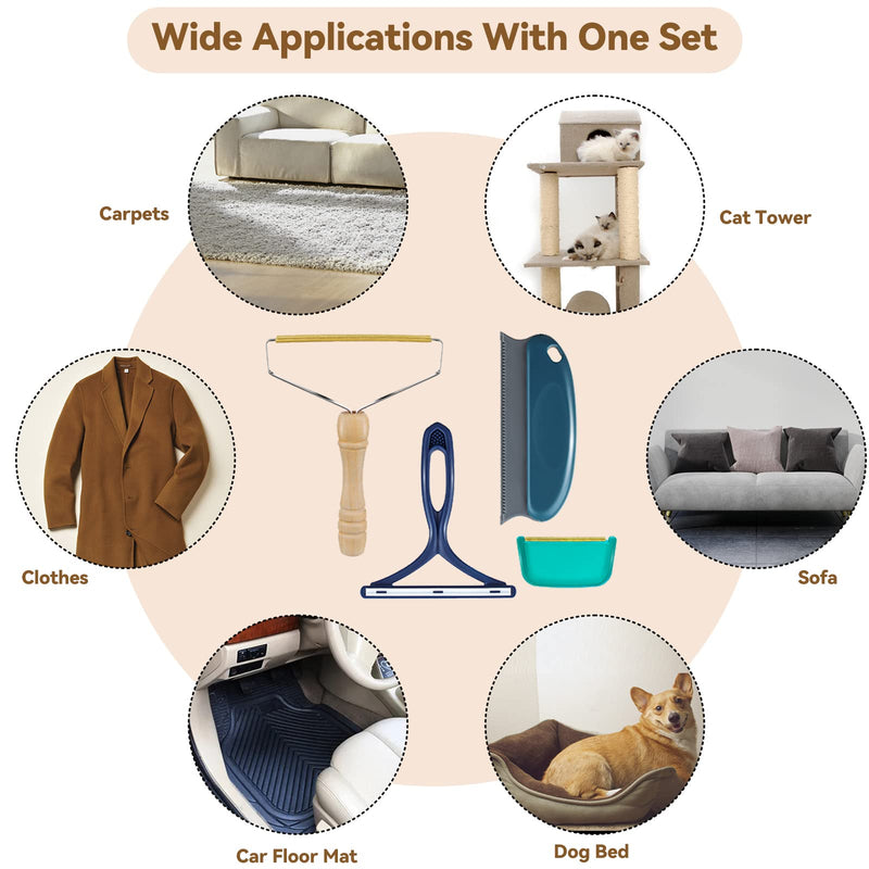 [Australia] - Pet Hair Remover - 4 Pack Dog Cat Hair Remover for Couch Furnitures, Reusable Lint Remover Shaver Portable Carpet Rake Scraper Brush for Blanket,Clothing, Pet Towers, Car Upholstery Blue 