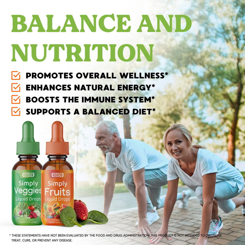Simply Nature's Pledge - Fruit and Vegetable Supplements - Liquid Drops - Made with Whole Food Superfoods, Packed Vitamins & Minerals - Soy Free - Made in The USA 30 Servings (Pack of 2)