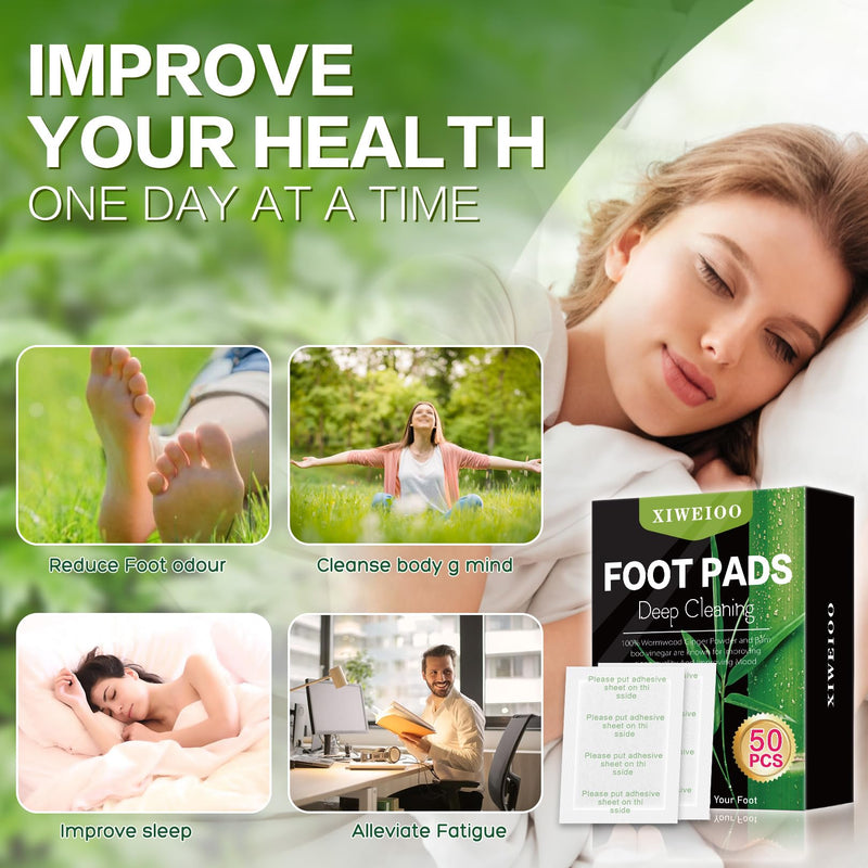 [Australia] - 50 Pack Natural Foot Pads Ginger Wormwood Bamboo Vinegar Foot Care Patch Message Deep Cleansing for Stress Relief, Better Rest, Feet Health Patches, Relaxing Muscles Kit 