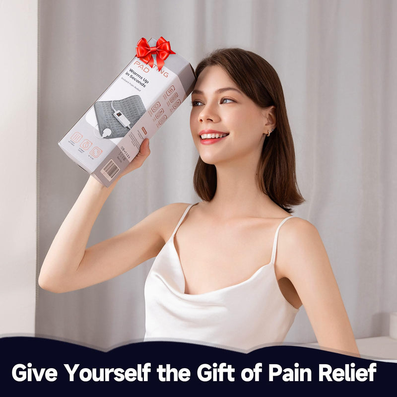 [Australia] - Heating Pad for Back & Period Cramps, Portable Heating Pad for Neck and Shoulders and Back with Auto Shut Off Large, Machine Washable, Christmas Gifts for Women, Men Gray 12x24 Inch 