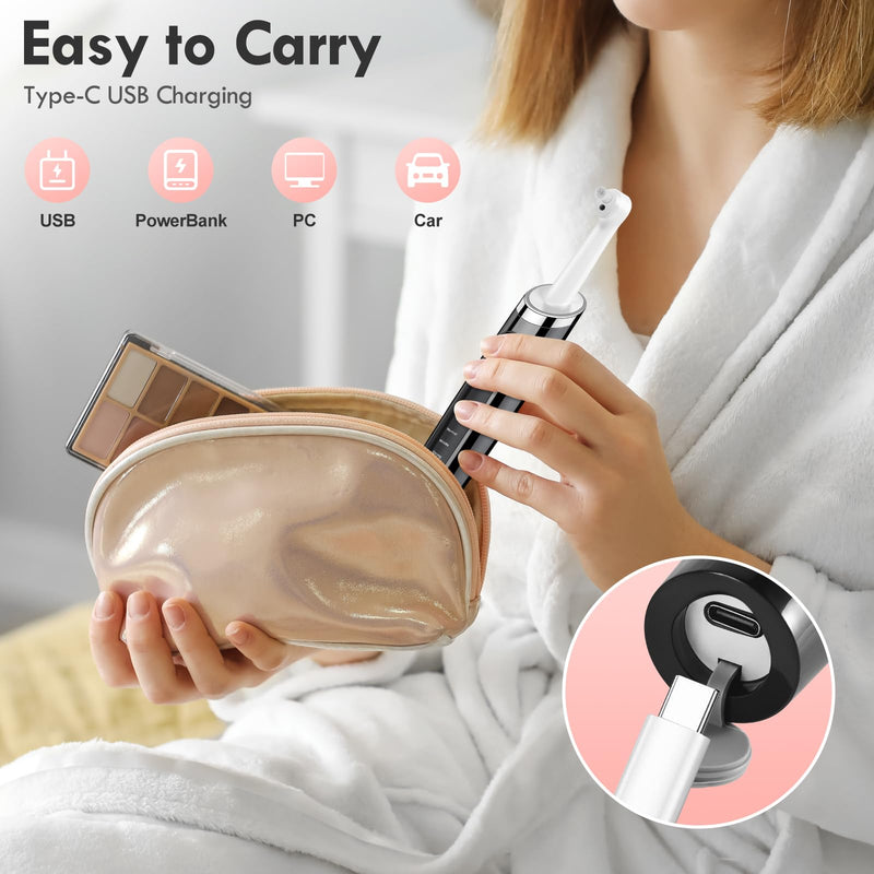 [Australia] - Rechargeable Tooth Polisher Kit for Daily Cleaning, Whitening and Polishing, Electric Dental Teeth Polisher with LED Light, 5 Brush Heads, 5 Speed Modes, Waterproof 1 Count (Pack of 1) White 