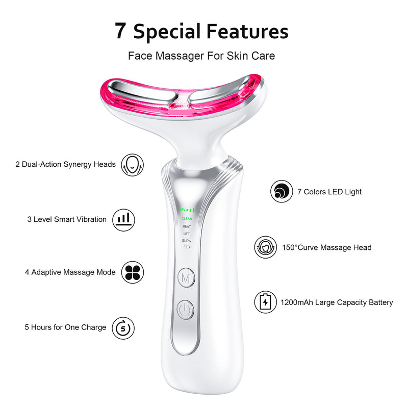 7 in 1 Multifunctional Facial Massager, Red Light Therapy for Face, Beauty Skin Care Tool for Face and Neck, Portable Facial Massager for Wrinkles and Skin Care-White