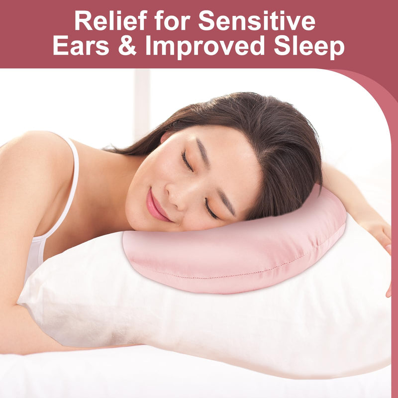 Piercing Pillow for Side Sleepers with an Ear Hole, Donut Pillow for Ear Pain CNH | Pain Relief Sleeping | Pressure Sore | Satin Washable and Adjustable Ear Protector (Coral) Coral